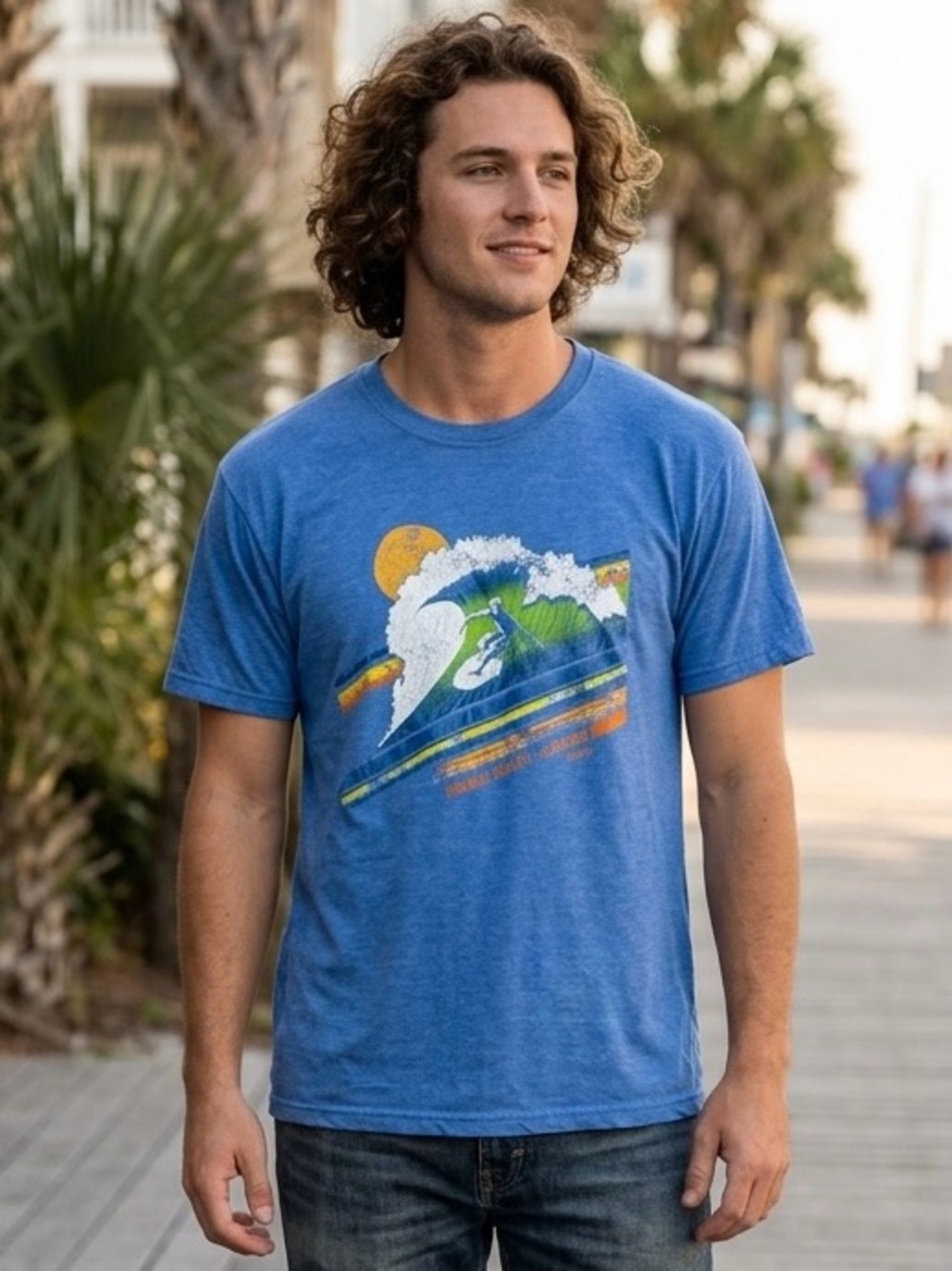 Vintage Surf Style Orange Beach Alabama Graphic Tee | Y2K Retro Surf Vibe Blue L
